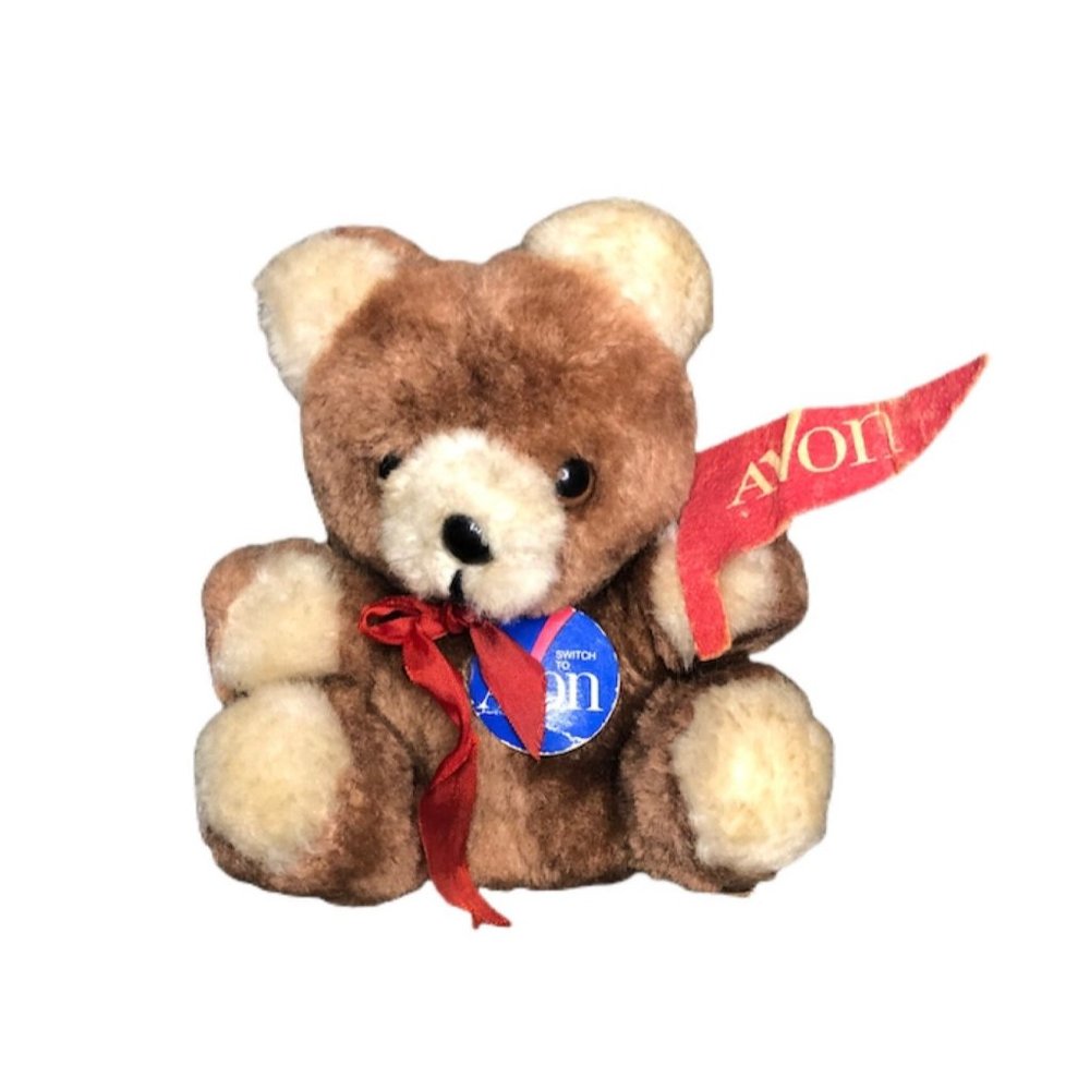 Vintage Russ Berrie Avon Teddy Bear Plush Brown Nobody Does It Better Pennant 6"